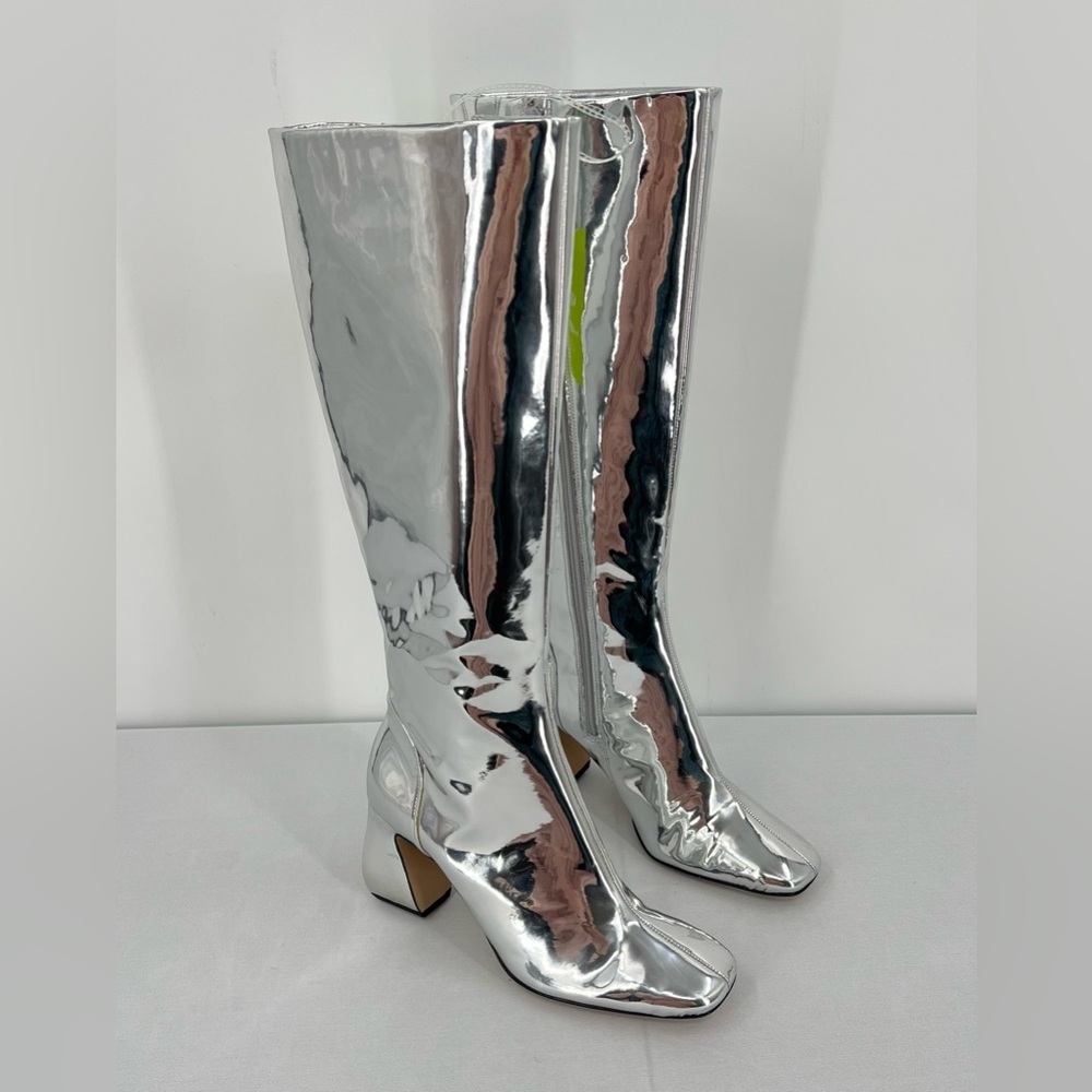 Silver Metallic chrome knee high boots festival concert boots 6 disco futuristic - Picture 2 of 16